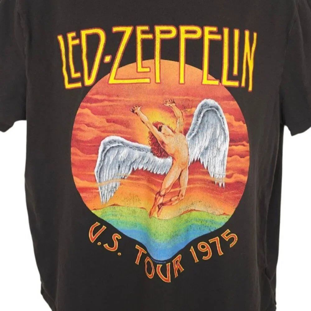Led Zeppelin T Shirt Mens Size XL Black US Tour 1975 Band Tee Repro
